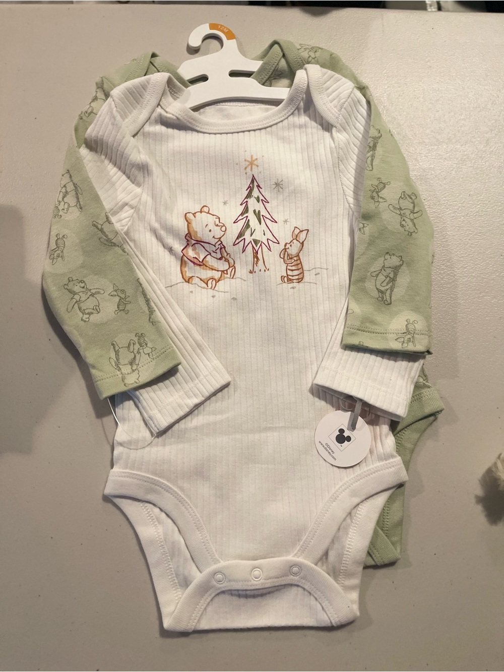 Disney White & Sage Winnie the Pooh Holiday Bodysuit Set